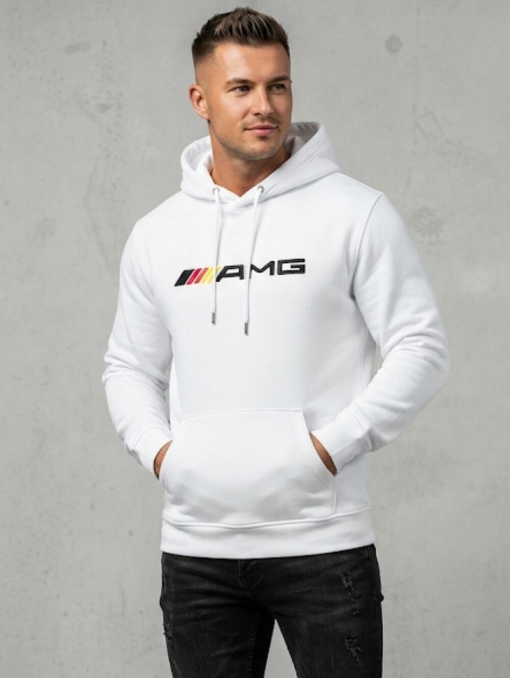 Mercedes AMG Hoodie White Pullover Sweatshirt Size L Large German Flag Racing